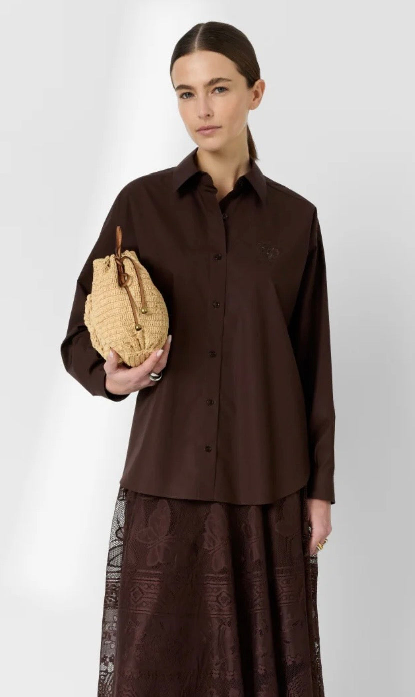 Chemise à blason Gérard Darel CHRINA en popeline Marron