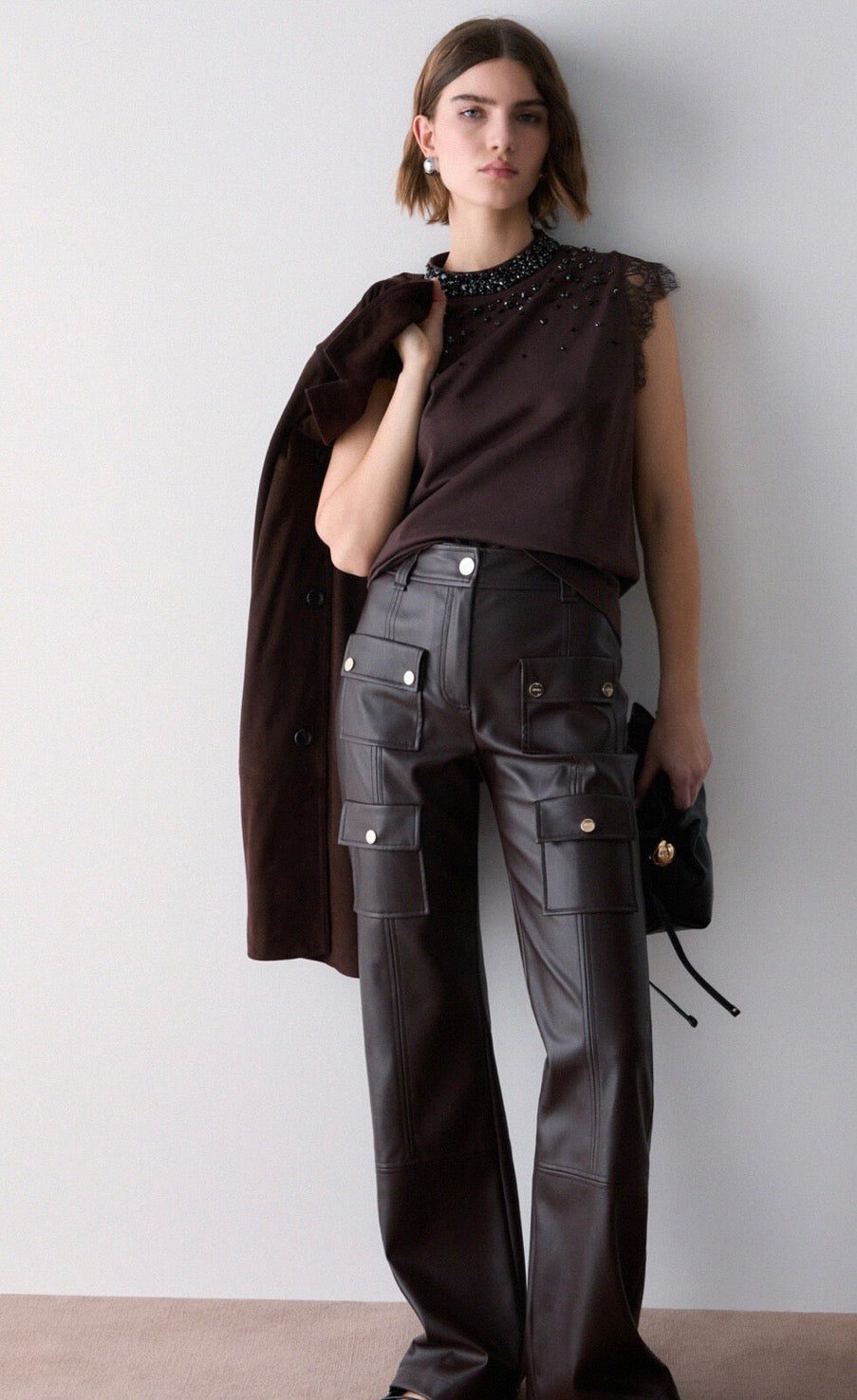 Pantalon en tissu enduit LIU.JO Moka