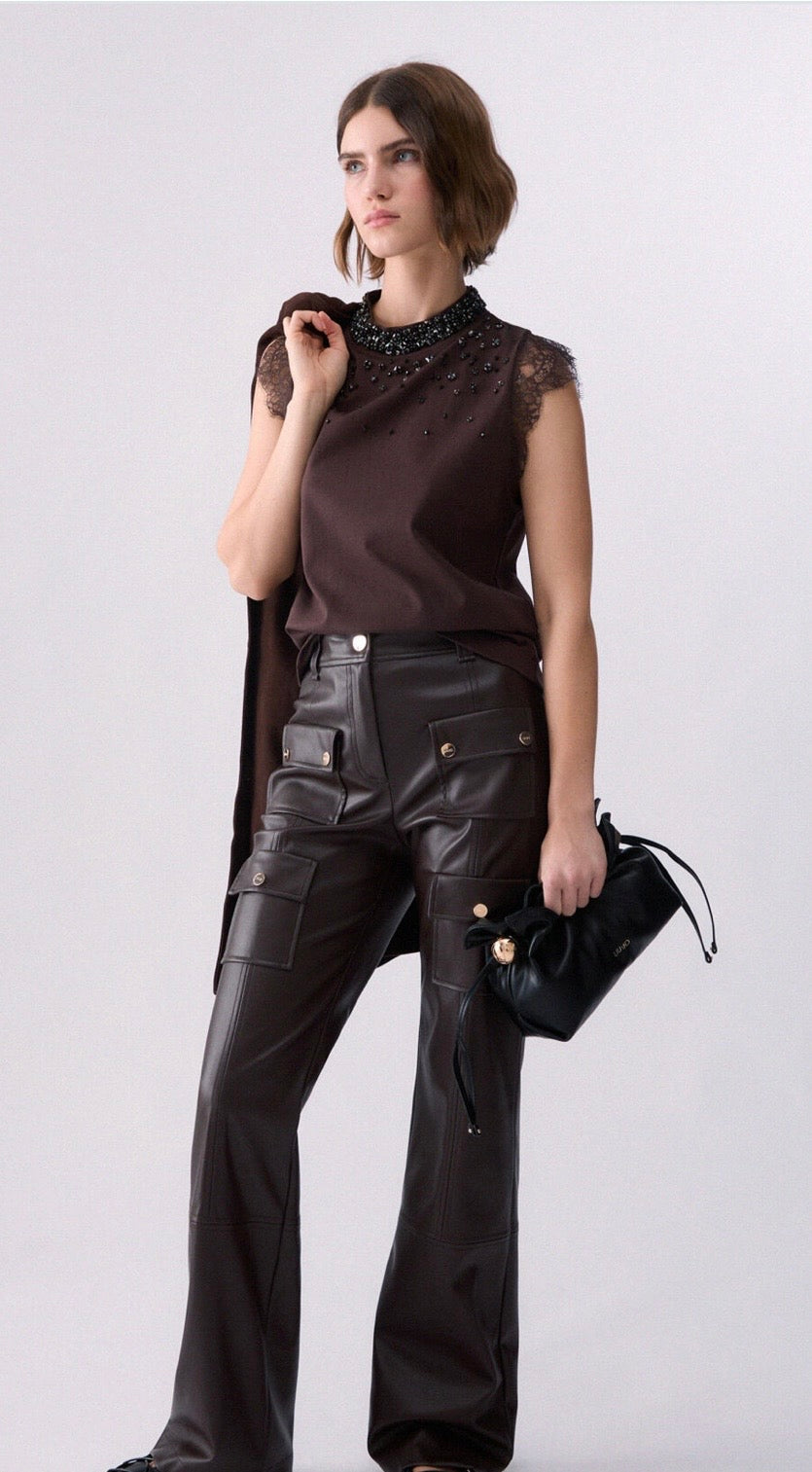 Pantalon en tissu enduit LIU.JO Moka