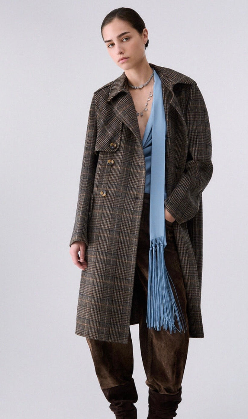 Manteau long en laine LIUJO à carreaux