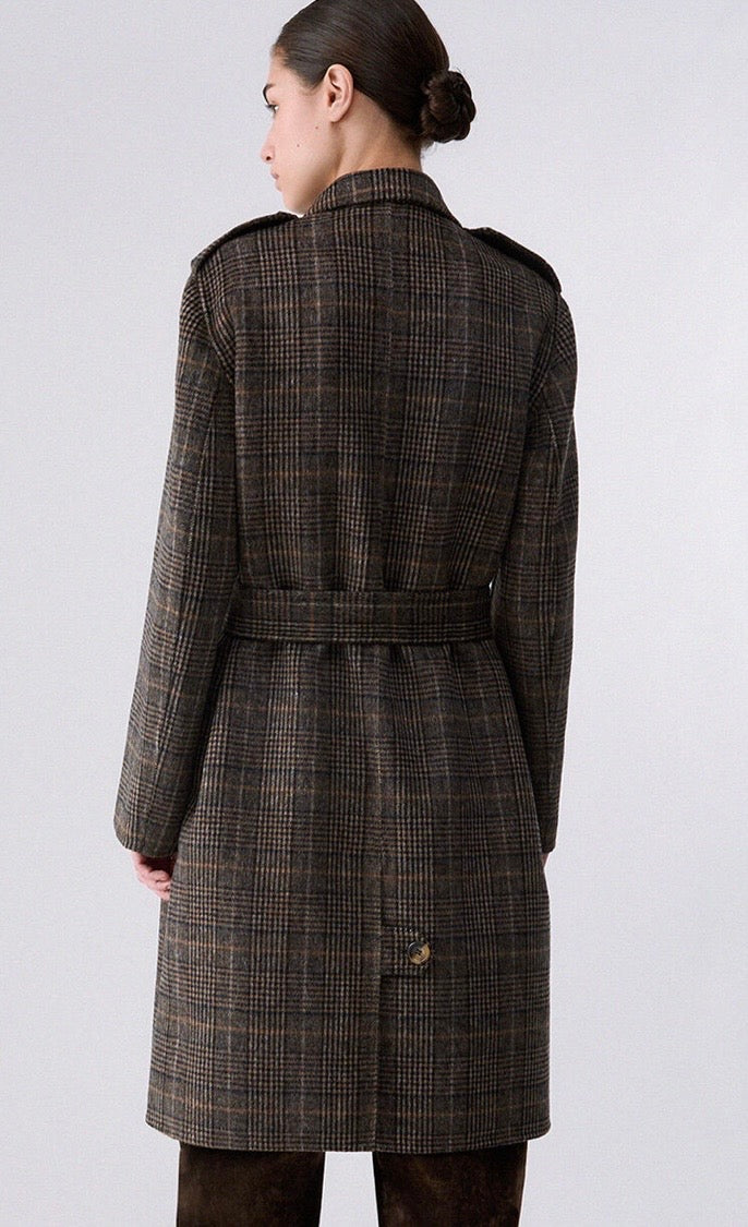 Manteau long en laine LIUJO à carreaux
