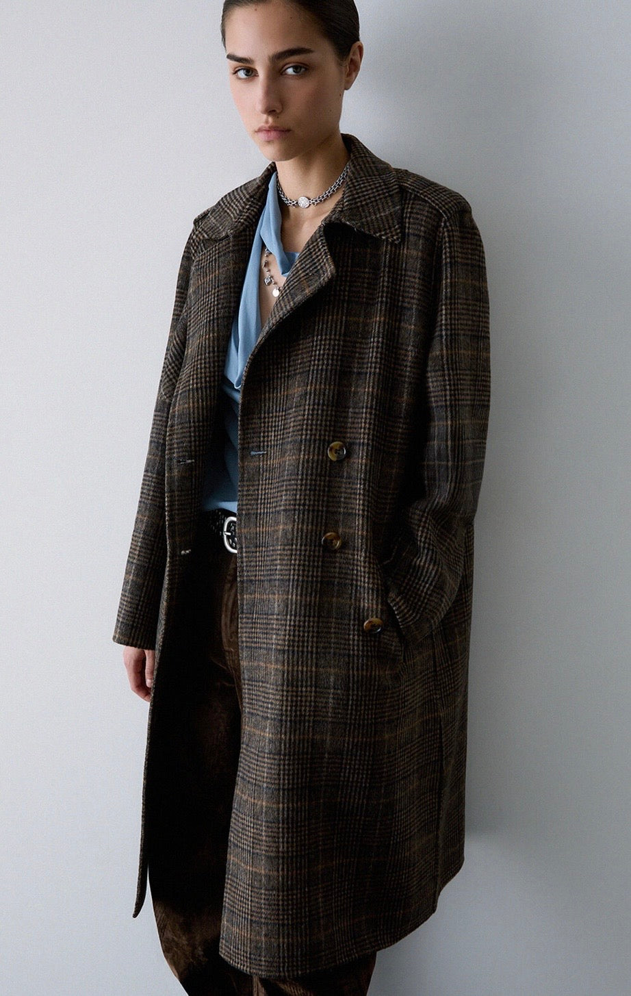 Manteau long en laine LIUJO à carreaux