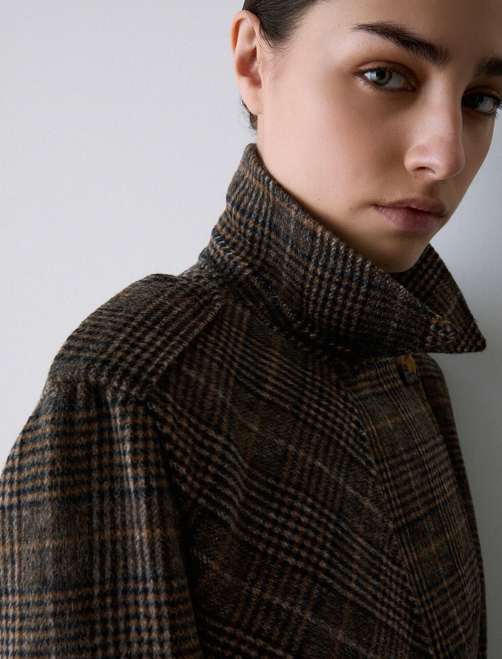 Manteau long en laine LIUJO à carreaux
