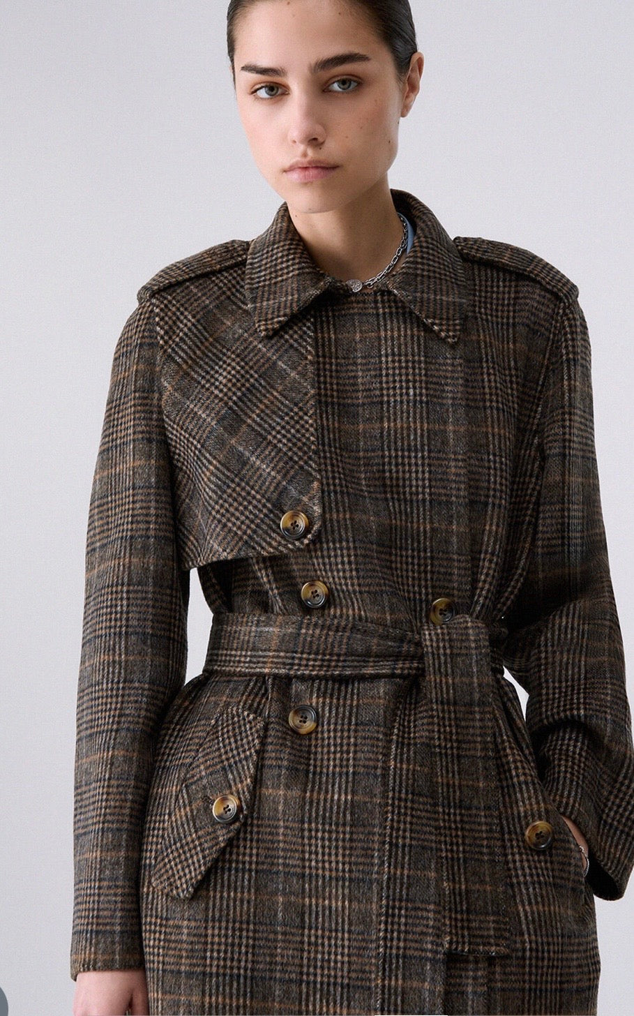 Manteau long en laine LIUJO à carreaux