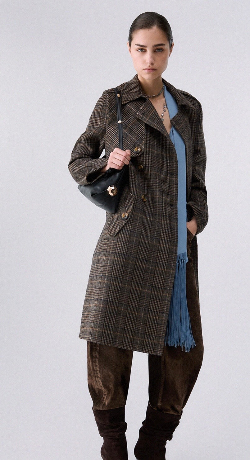 Manteau long en laine LIUJO à carreaux