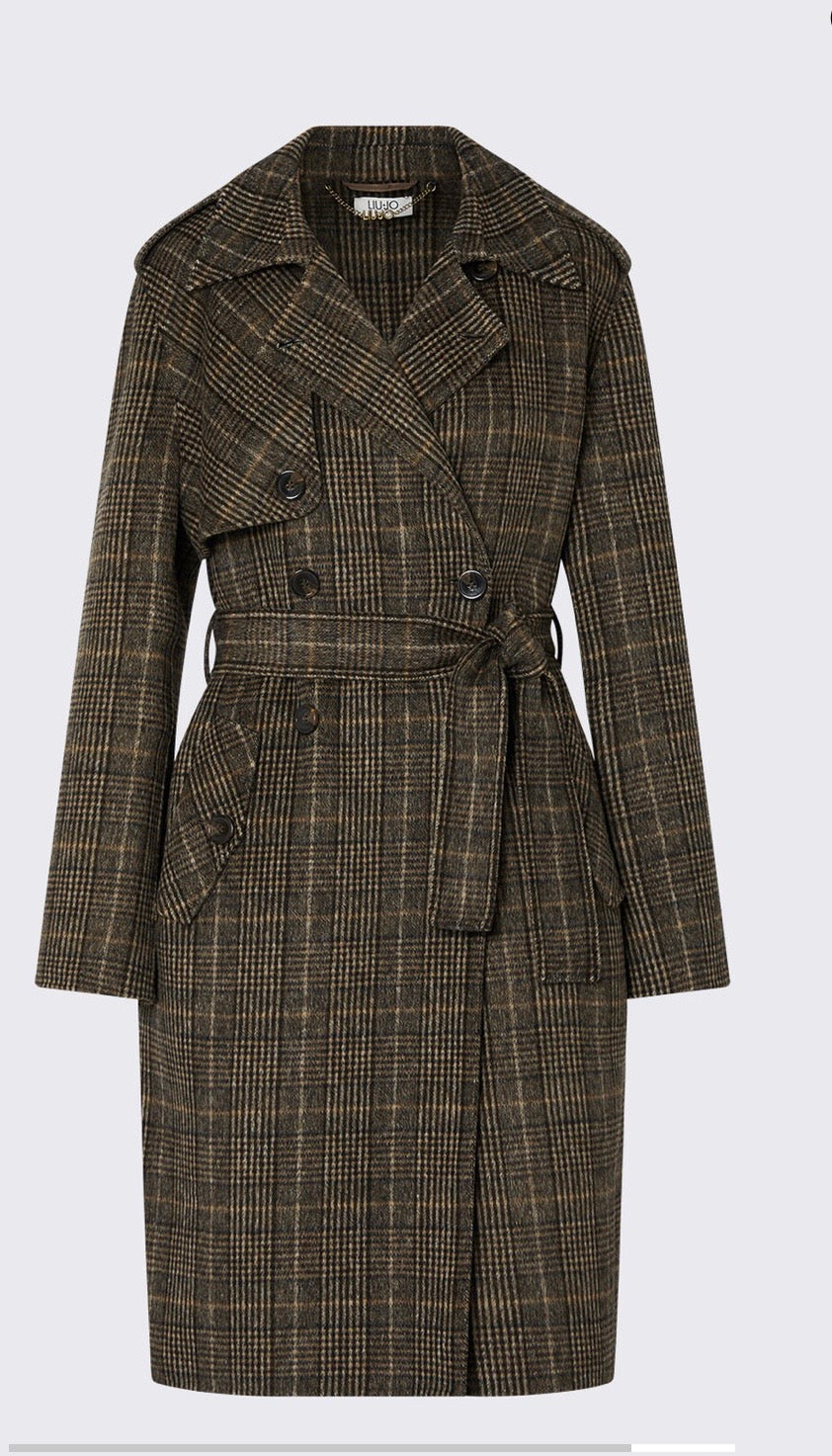 Manteau long en laine LIUJO à carreaux